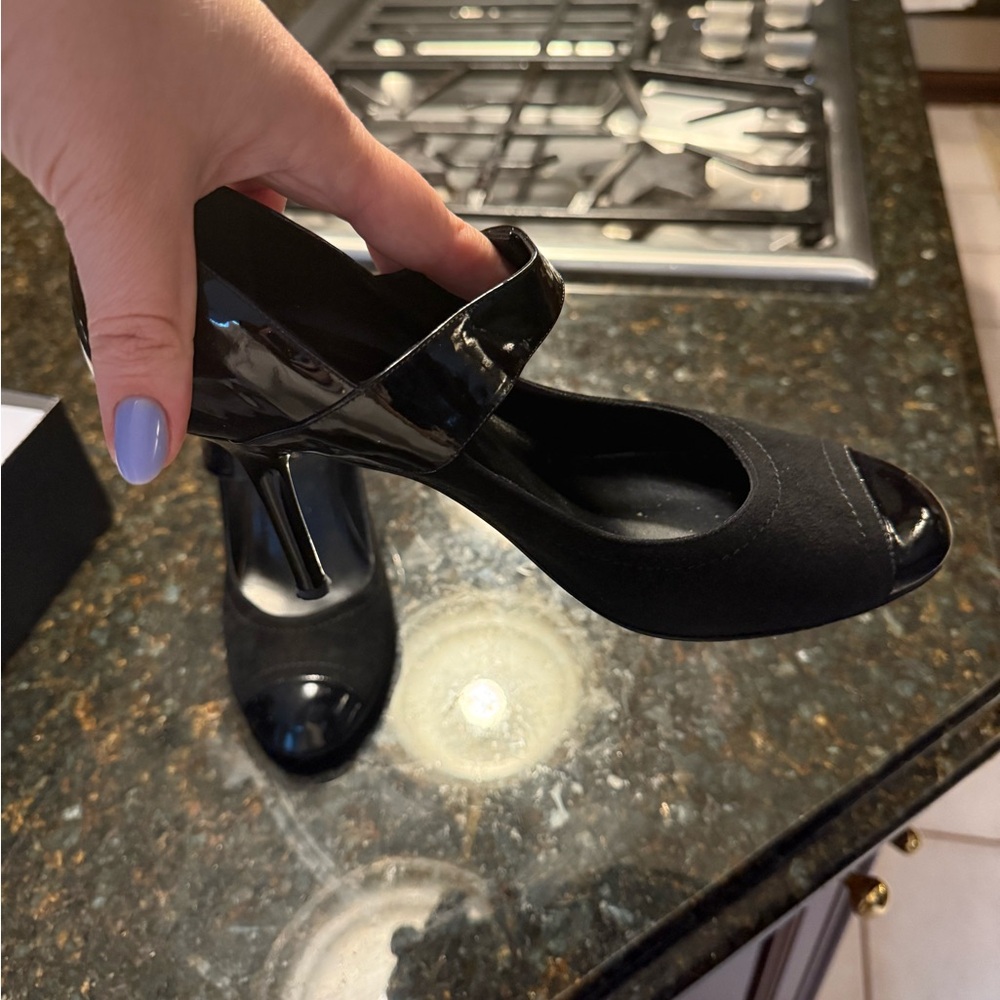 CHANEL Black Patent Leather Heels